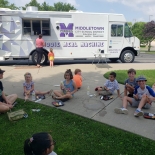 Children eating lunch outside