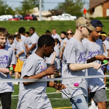 Students racing in the Egg race